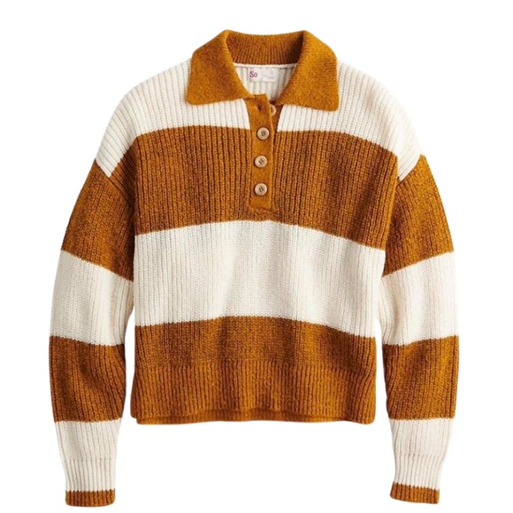 SO Cropped Knit Sweater Striped White and Mustard Blokecore Size Large - Picture 4 of 4